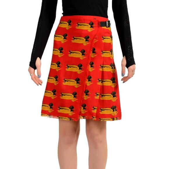 Burberry Women's 100% Wool Pleated A-Line Printed Skirt UK 6 US 4 IT 38